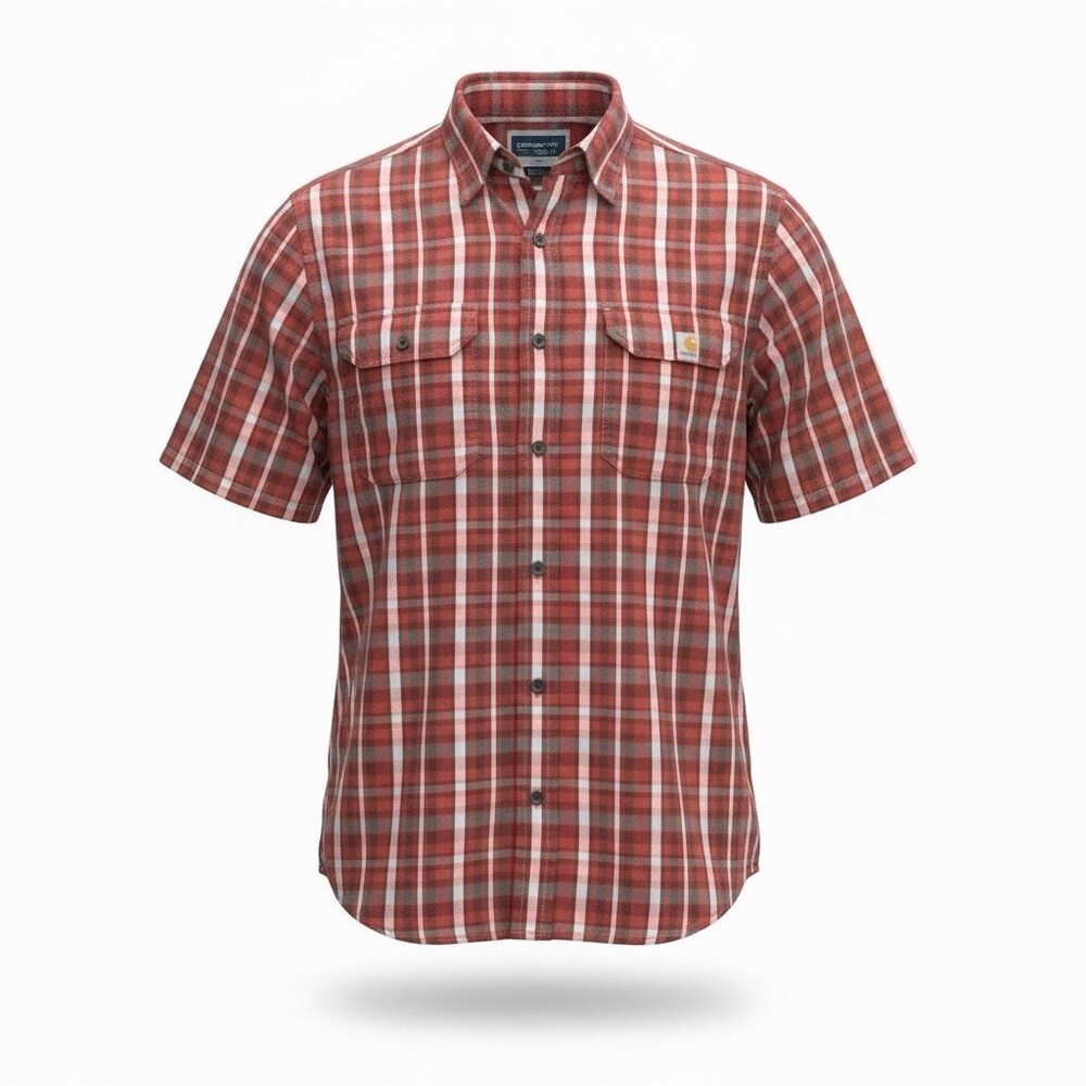 Carhartt Men's LT Loose Fit Plaid Short Sleeve Button Down Cotton - Picture 1 of 7